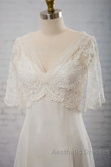 Empire Waist V-neck Tulle A-line Wedding Dresses