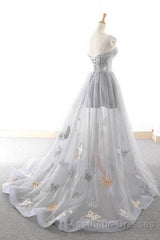 Gray Long Evening Prom Dresses with Butterfly, New Arrival Unique Evening Prom Dresses