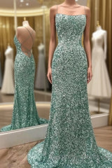 Sparkly Mint Sequin Mermaid Long Party Evening Prom Dresses for Women, Shiny Evening Prom Dresses