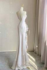 Simple Mermaid Evening Prom Gown With Ruffles, Spaghetti Straps Backless Dresses For Date