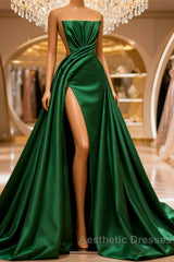 Long A-line Strapless Split Front Sleeveless Evening Prom Dresses