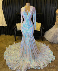 Fabulous Long Sleeves Evening Prom Dresses Mermaid Sequins On Sale