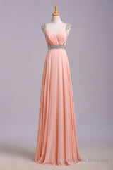 Best Selling Prom Dresses, A Line V Neck Floor Length Chiffon Zipper Back