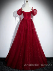 Burgundy Satin Tulle Floor Length Evening Prom Party Dresses