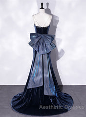 Evening Prom Dresses,spaghetti Strap Evening Prom Dresses, Blue Evening Dresses Velvet Party Dresses