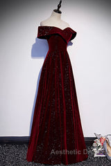 Burgundy velvet long A ling Evening Prom Dresses evening Dresses