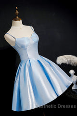 Blue satin short Evening Prom Dresses homecoming Dresses