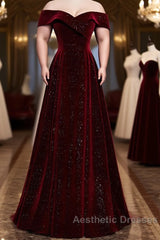 Burgundy velvet long A ling Evening Prom Dresses evening Dresses