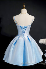 Blue satin short Evening Prom Dresses homecoming Dresses