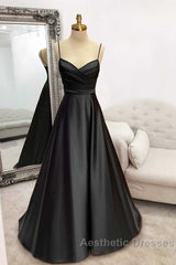 Floor-Length Satin Green Evening Prom Dresses A-Line  With Pleated