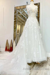 Floral Applique Sweetheart Long Wedding Dresses With Sweeping Train
