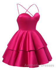 Black Satin Homecoming Dresses Sweetheart Neck Tiered Short Graduation Dresses