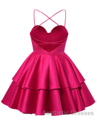Black Satin Homecoming Dresses Sweetheart Neck Tiered Short Graduation Dresses
