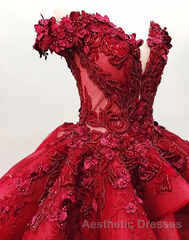Ball Gown Off the Shoulder Evening Prom Dresses with Beading, Puffy Long Quinceanera Dresses