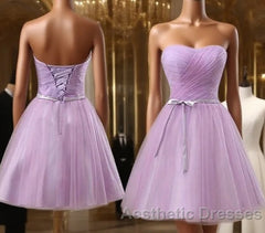 Youthful Lavender Homecoming Dresses, Sweetheart Short Evening Prom Party Dresses, Ruched With Sash Bridesmaid Dresses
