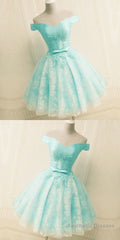 Green Off The Shoulder Appliques Short Homecoming Dress