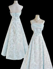 Gentle Blue A-Line Spaghetti Strap Satin Chiffon Long Evening Prom Dresses Birthday Dresses Graduation Evening Prom Dresses