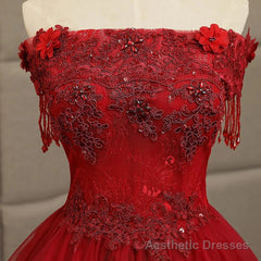 Glam Wine Red Quinceanera Dress Party Dress, Tulle Long  Embroidered with Flowers Formal Dress