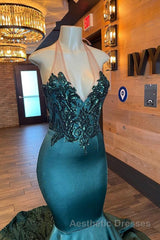 Glamorou V-Neck Sleeveless Halter Mermaid Evening Prom Dresses With Beading