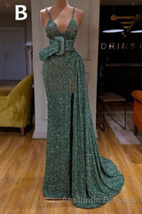 Glitter Off-the-Shoulder Slim Mermaid Evening Prom Party GownsSleeveless Mermaid Evening Prom Gowns