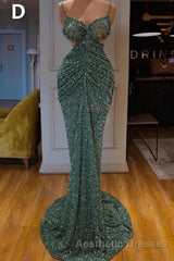 Glitter Off-the-Shoulder Slim Mermaid Evening Prom Party GownsSleeveless Mermaid Evening Prom Gowns
