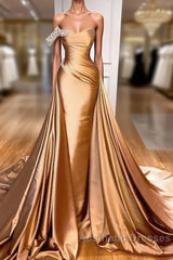 Gold Satin One Shoulder Overskirt  Evening Prom Dresses