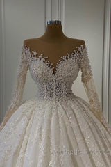 Gorgeous Lace Long Sleeve Beads Ball Gown Wedding Dresses