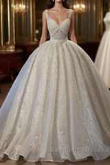 Gorgeous Long Ball Gown Sweetheart Sleeveless Lace Wedding Dresses with Ruffles
