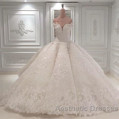 Gorgeous Long Off The Shoulder Beadings Ball Gown Wedding Dresses
