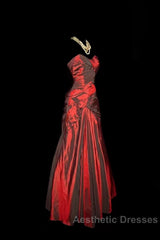 Gorgeous Mermaid Sweetheart Red Taffeta Long Evening Dresses Evening Prom Dresses
