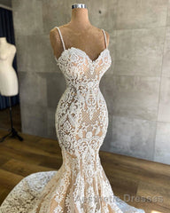 Gorgeous Spaghetti-Straps Mermaid Wedding Dresses Lace Sleeveless