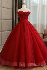 Gorgeous Strapless Burgundy Lace Beaded Long Evening Prom Dresses, Lace Burgundy Formal Evening Dresses, Burgundy Lace Ball Gown