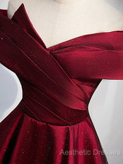 Gorgeous Wine Red Satin Off Shoulder Party Dresses , Beautiful Wine Red Evening Prom Dresses
