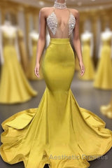 Gorgeous Deep V Neck Mermaid Evening Prom Dresses, Long Evening Prom Dresses