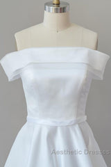 Graceful Long Ball Gown Off Shoulder Satin Wedding Dresses
