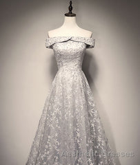 Gray tulle lace long Evening Prom Dresses, lace tulle bridesmaid Dresses