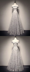 Gray tulle lace long Evening Prom Dresses, lace tulle bridesmaid Dresses