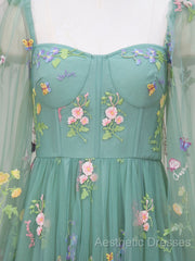 Green A-Line Sweetheart Green Tulle Lace Long Evening Prom Dresses, Green Formal Dresses