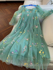 Green A-Line Sweetheart Green Tulle Lace Long Evening Prom Dresses, Green Formal Dresses