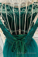 Green Lace Tulle Short Evening Prom Homecoming Dresses, Green Lace Formal Graduation Evening Dresses