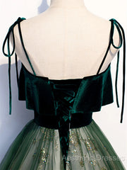 Green Straps Velvet Long Lace Evening Prom Dresses