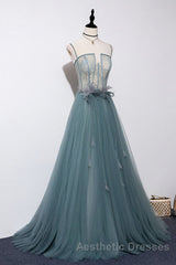 Green sweetheart tulle lace long Evening Prom Dresses green formal Dresses