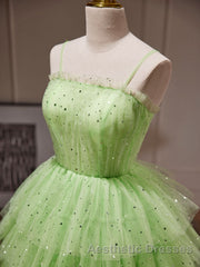Green Tulle Short Evening Prom Dresses, Cute Green Homecoming Dresses