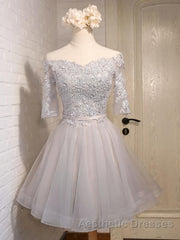 Half Sleeves Short Lace Evening Prom Dresses, Short Lace Homecoming Bridesmaid Dresses