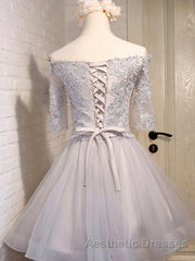 Half Sleeves Short Lace Evening Prom Dresses, Short Lace Homecoming Bridesmaid Dresses