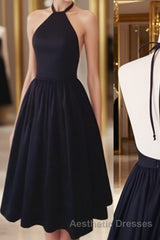 Halter Neck Backless Black Short Evening Prom Dresses, Black Homecoming Dresses