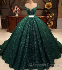 Hot Appliques Ball Gown Dark Green Wedding Dresses Sequin Quinceanera Dresses