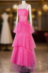 Hot Pink High Low Evening Prom Dresses, Hot Pink High Low Formal Graduation Dresses