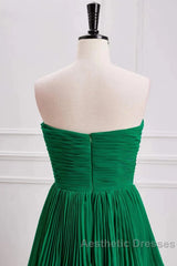 Hunter Green A-Line Chiffon Strapless Layers Long Evening Prom Dresses Formal Evening Dresses