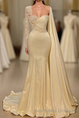 Ivory One Shoulder Asymmetric Evening Prom Dresses with Ruffles